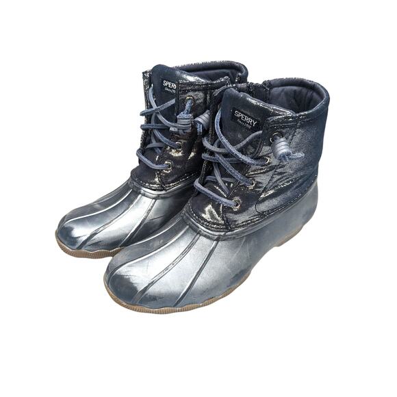 Sperry Other - Sperry Saltwater Boots Girls Size 3M Metallic Blue w Leather Laces STK163866